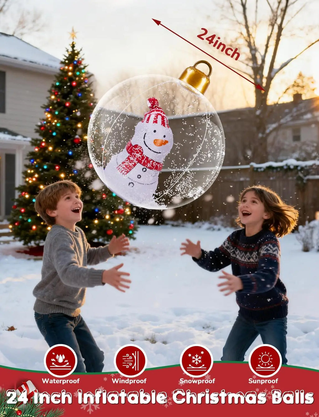 Inflatable Christmas Ball with Lights for Outdoor Courtyard Decoration PVC Transparent Snowman Christmas Decor Ball New Model Qme
