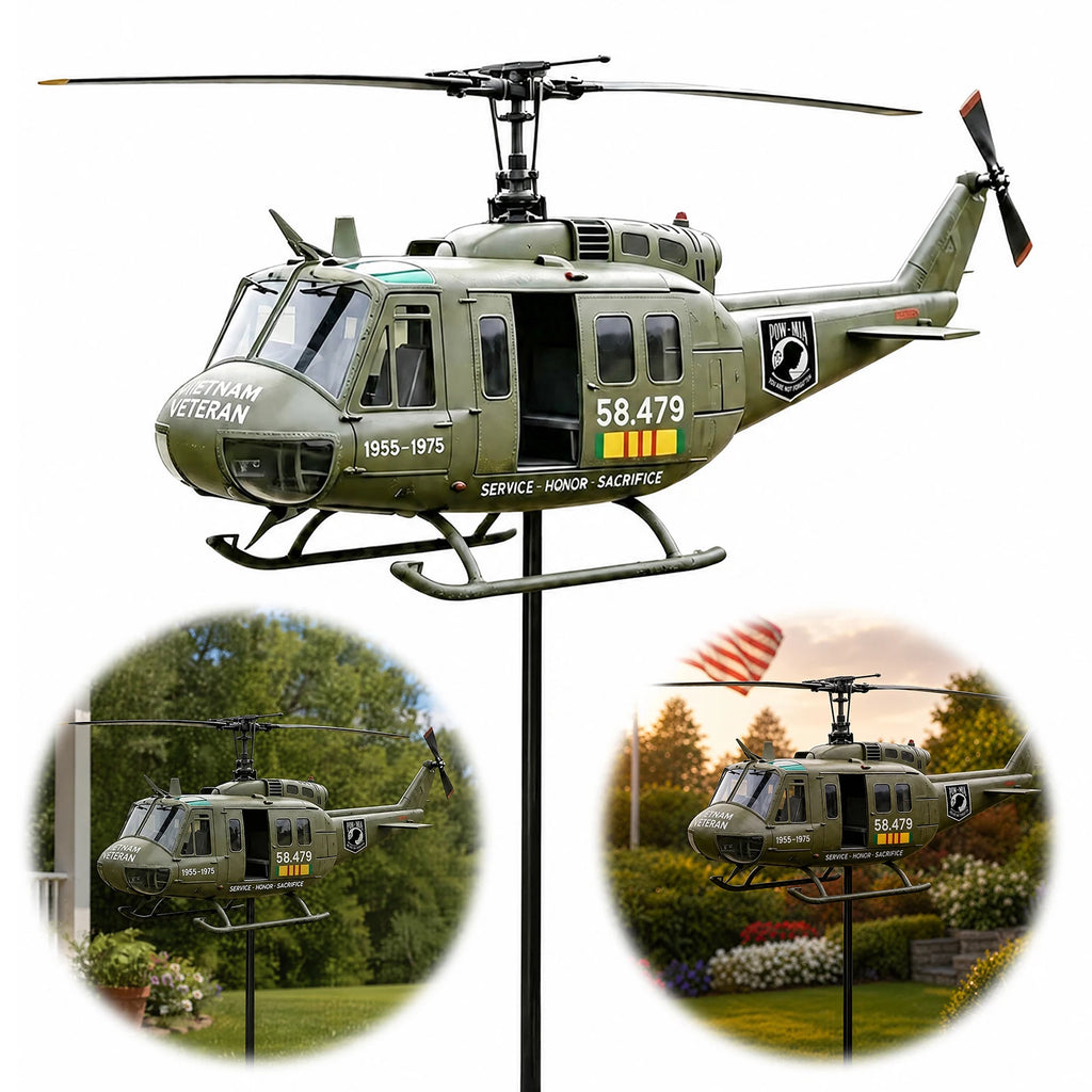 Metal Helicopter Wind Spinner with Spinning Propeller Patriotic Helicopter Windmill Stake for Patio Garden Terrace Balcony Decor Qme