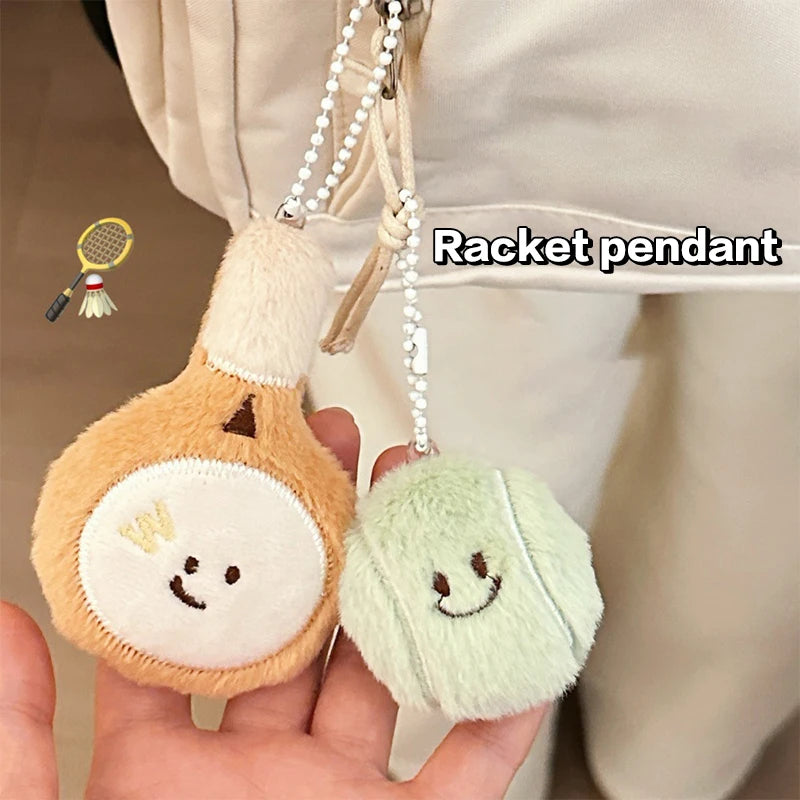 Cartoon Plush Badminton Tennis Keychain Fluffy Cute Creative Soft Qme
