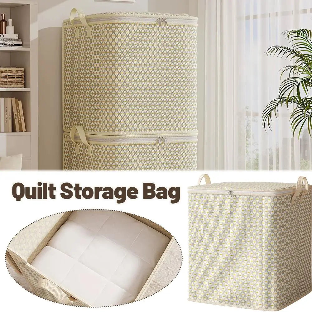 Non-woven Quilt Storage Bag With Lids Zipper Foldable Clothes Quilt Bins Container Large Capacity Dust-proof Bag Organize Qme