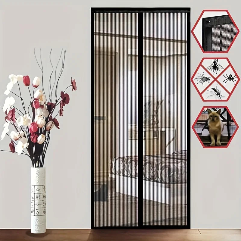 100Cm x 210cm magnetic mosquito repellent curtain - black and gold vertical slats for homes, restaurants, hotels - summer use Qme