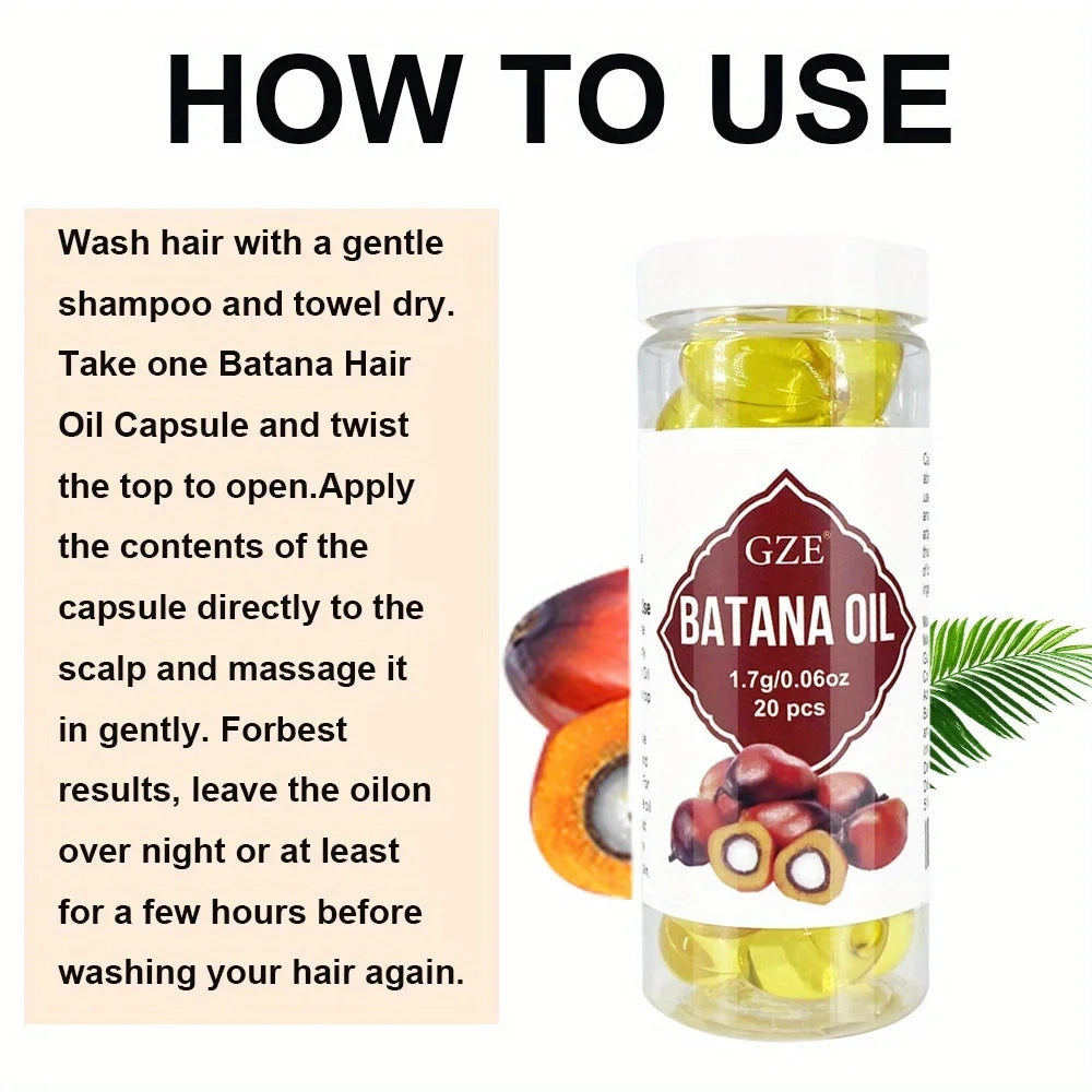 GZE Hair Batana Oil Capsule - Cold Pressed & Unrefined Oil for Hair, Strengthens Hair, Dry Damaged & Thin Hair - 20 Capsules Qme