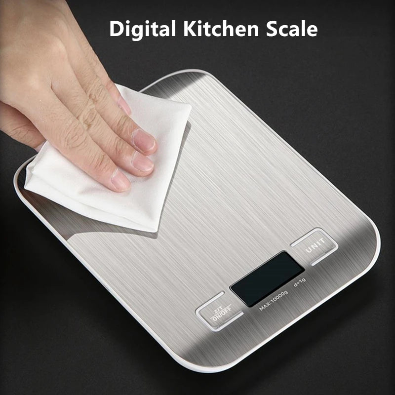 Digital Kitchen Scale LED Display 10kg/1g Stainless Steel Panel Electronic Scales Home Jewelry Food Snacks Weighing Baking Tools Qme