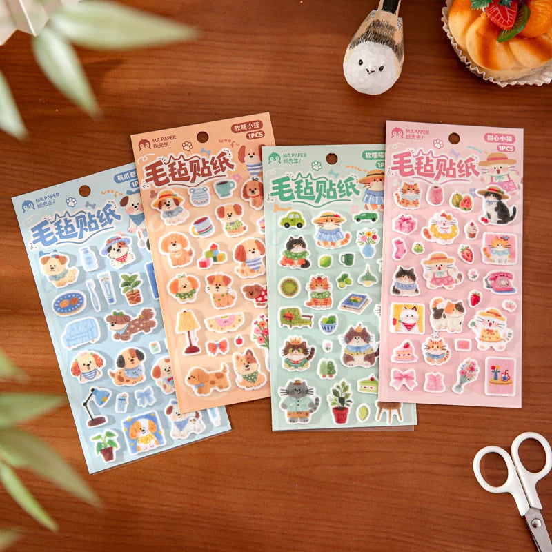 TIANZI Cute Pet Diary Series Self-Adhesive Stickers Aesthetic Decor for Junk Journal Scrapbooking Creative Stationery Qme