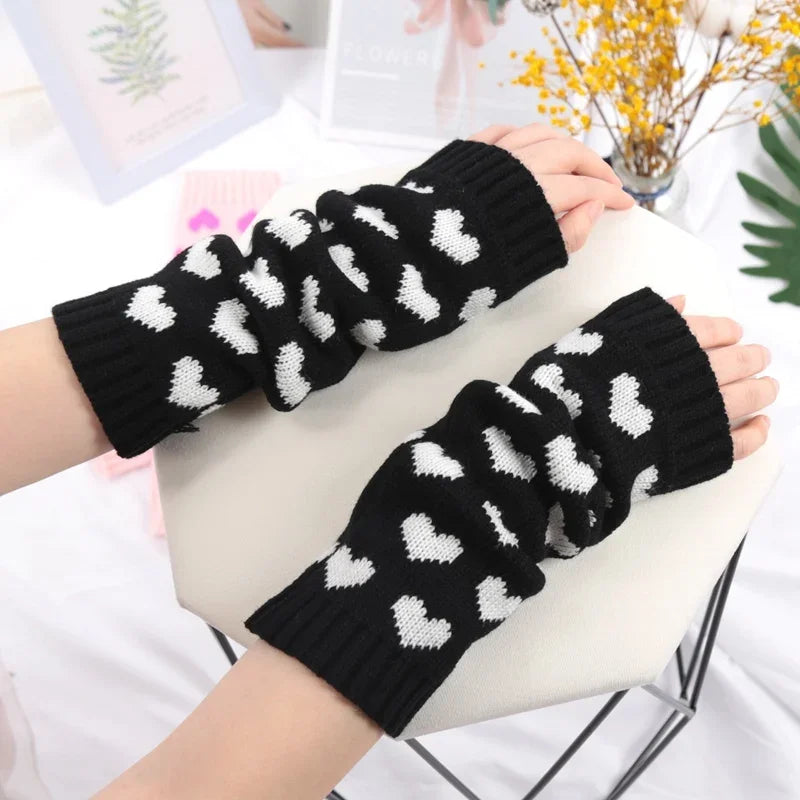 Y2K Woman Leg Warmers Japanese Lolita Autumn Winter Heart Black Knee Qme