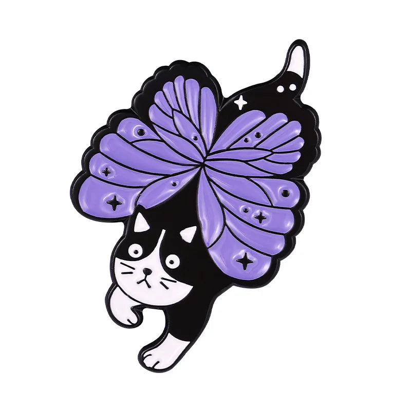 Witch Enamel Pin Punk Black White Cat Brooch Magic Hat Badge Book Wings Lapel Animal Goth Purple Crystal Jewelry Gifts Wholesale Qme style 3