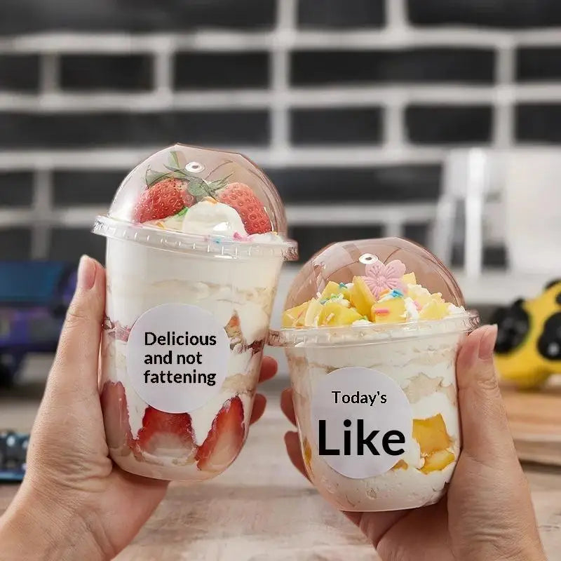 Disposable Clear Plastic Cup Hole Dome Lids Juice Salad Dessert Cups Qme