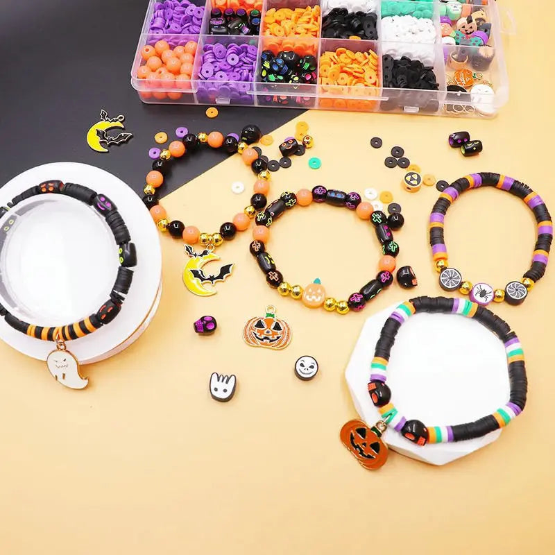 Halloween Clay Beads Kit Friendship Bracelet Making Kit with Charms and Gold Spacer Beads for Jewelry Making DIY Halloween Gift Qme