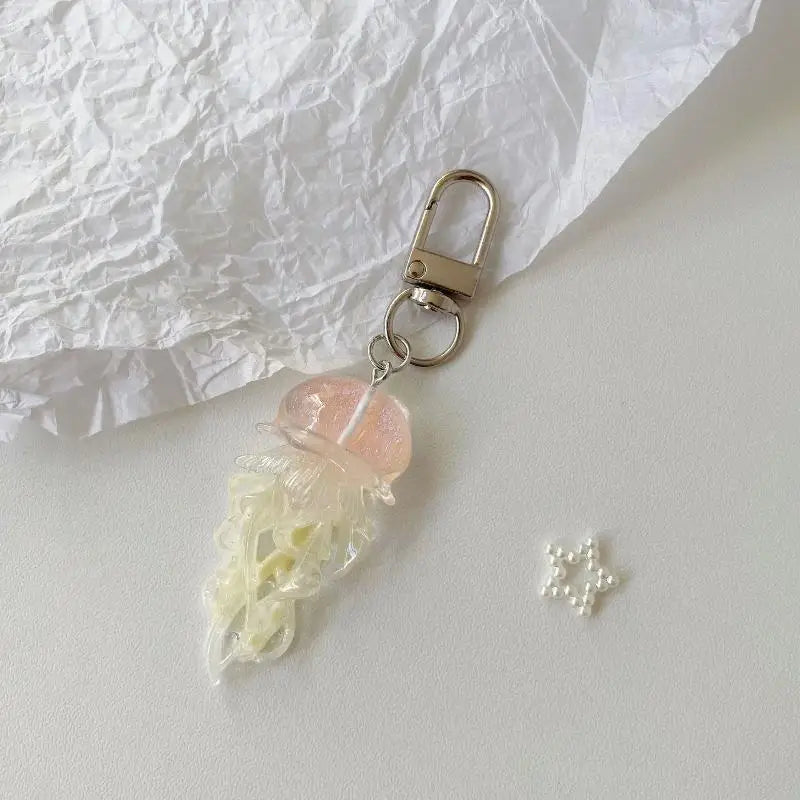 Creative Jelly Color Jellyfish Charm Keychain Y2K Beaded Pendant Phone Chain Car Hanging Decoration Bag Pendants Ornament Gifts Qme A12