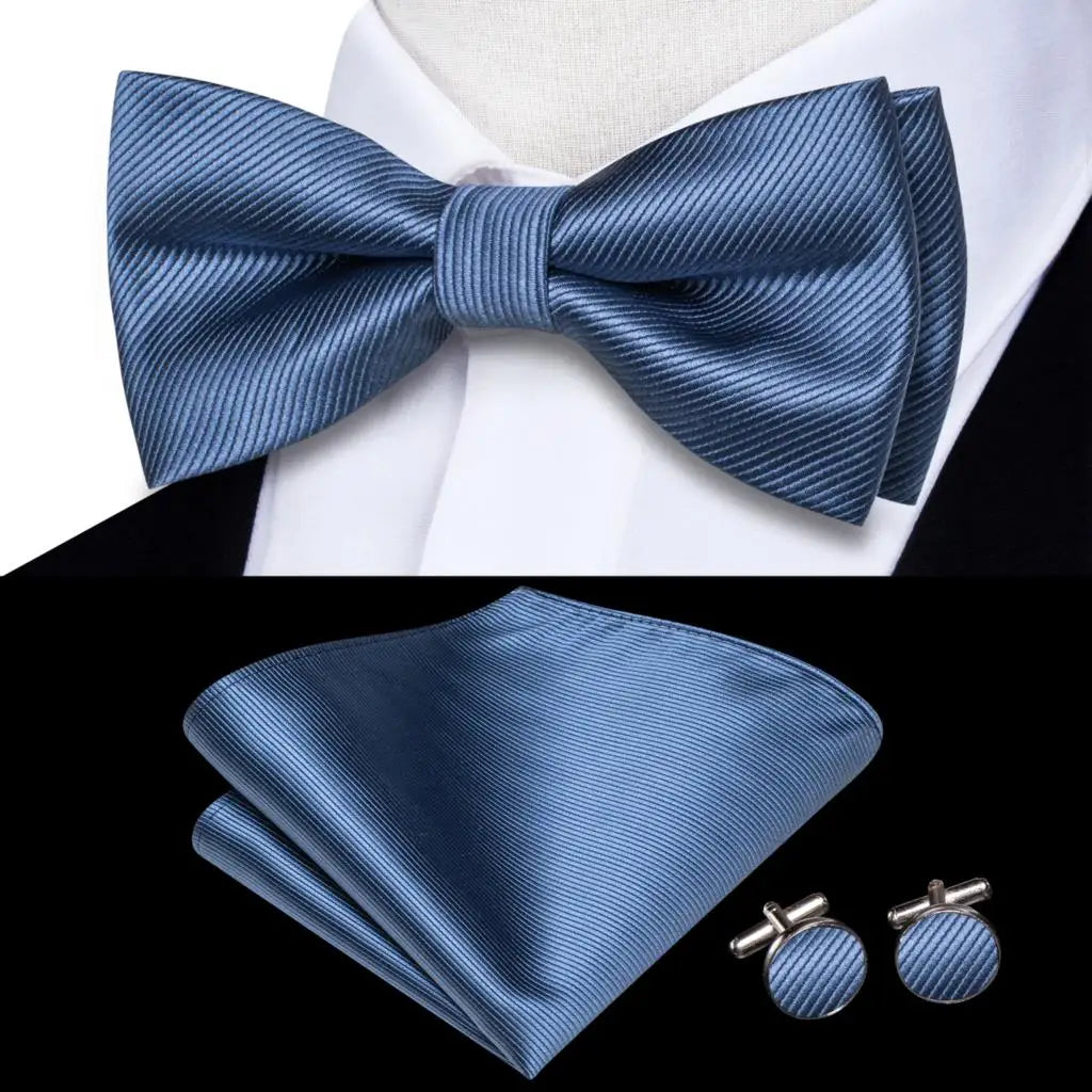 Navy Royal Sky Blue Silk Mens Bow Tie Hankerchief Cufflinks Pre-tied Qme LDLH2508