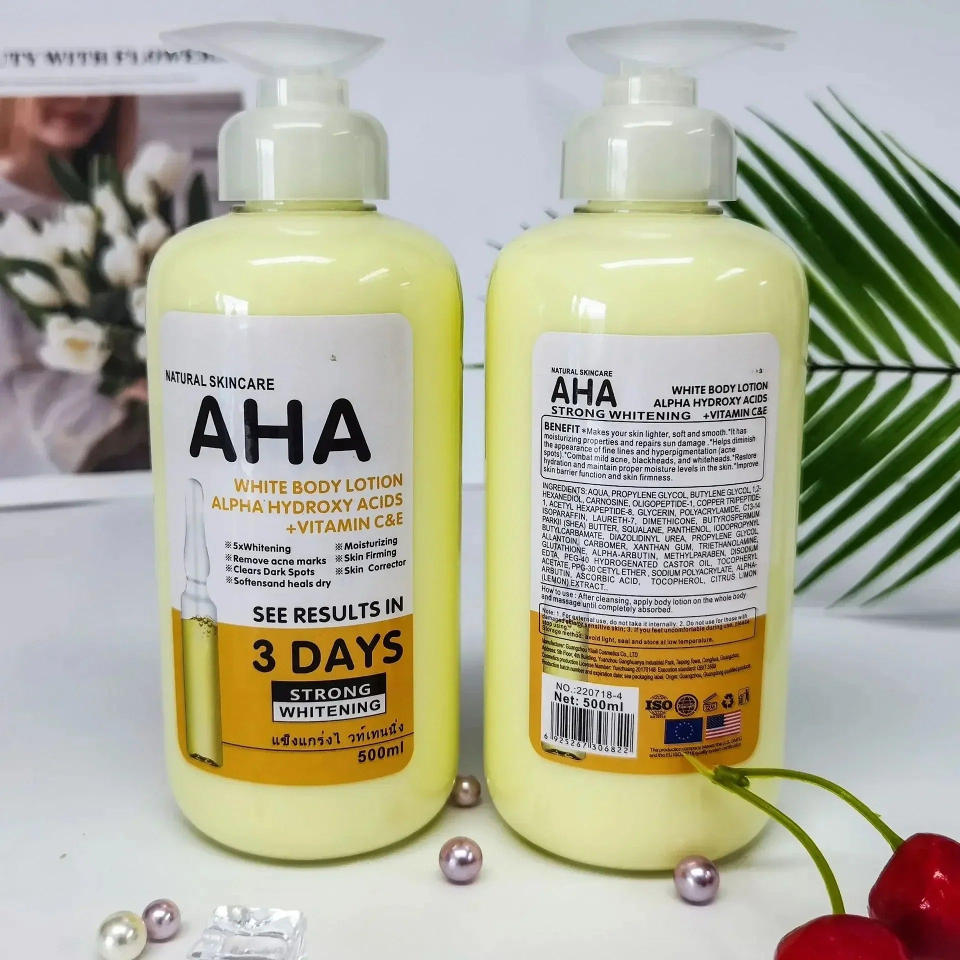 500ml Whitening Body Cream Hydroxy Acids Vitamin C&E Moisturizing Lightening Body Lotion Skin Care Remove Acne Marks Qme
