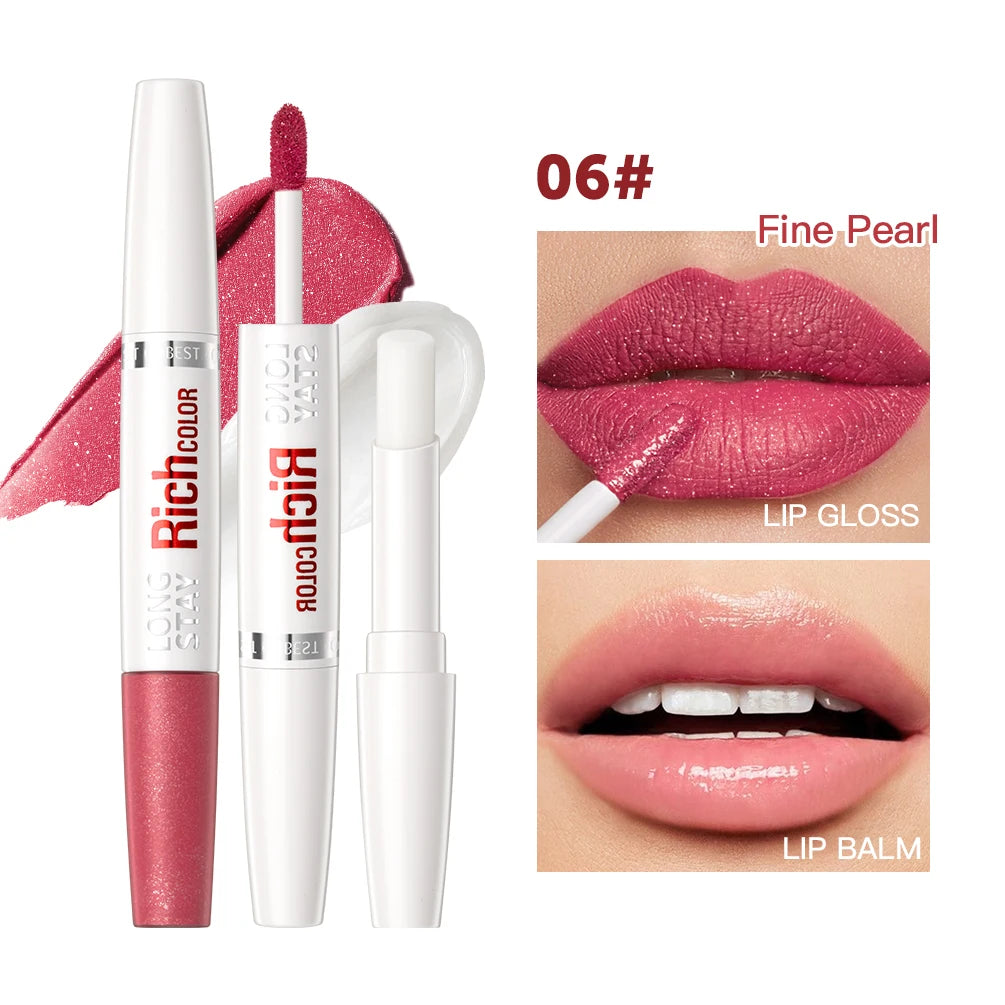 Double Head Matte Liquid Lipstick Waterproof Long-Lasting Lipgloss Makeup Lip Balm Moisturizing Repair Fine Lines Lips Cosmetic Qme 06