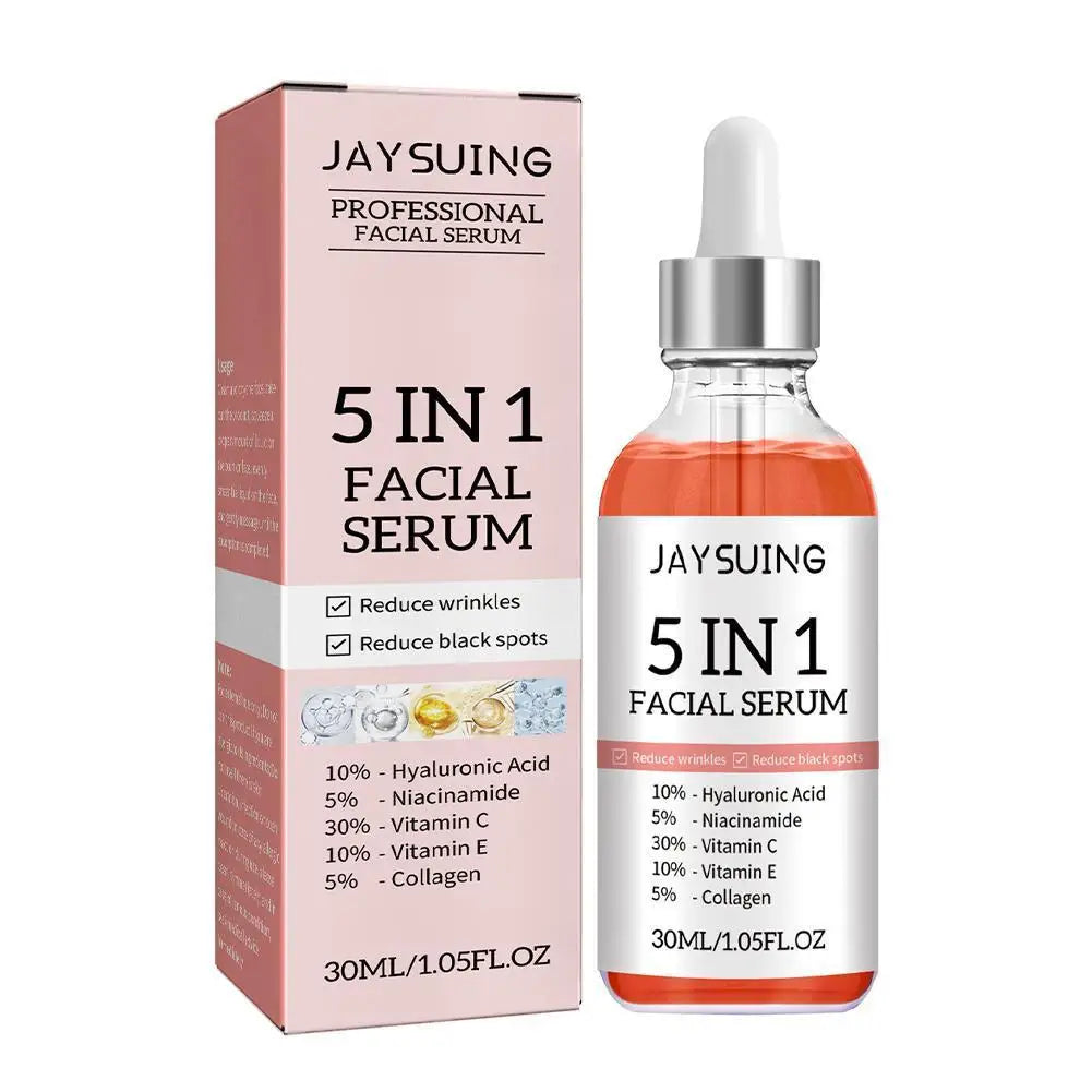 5 In 1 Face Serum Moisturizing Whitening Anti Wrinkle Aging Vitamin C Hyaluronic Acid Facial Serum Shrink Pores Skin Care 30ml Qme