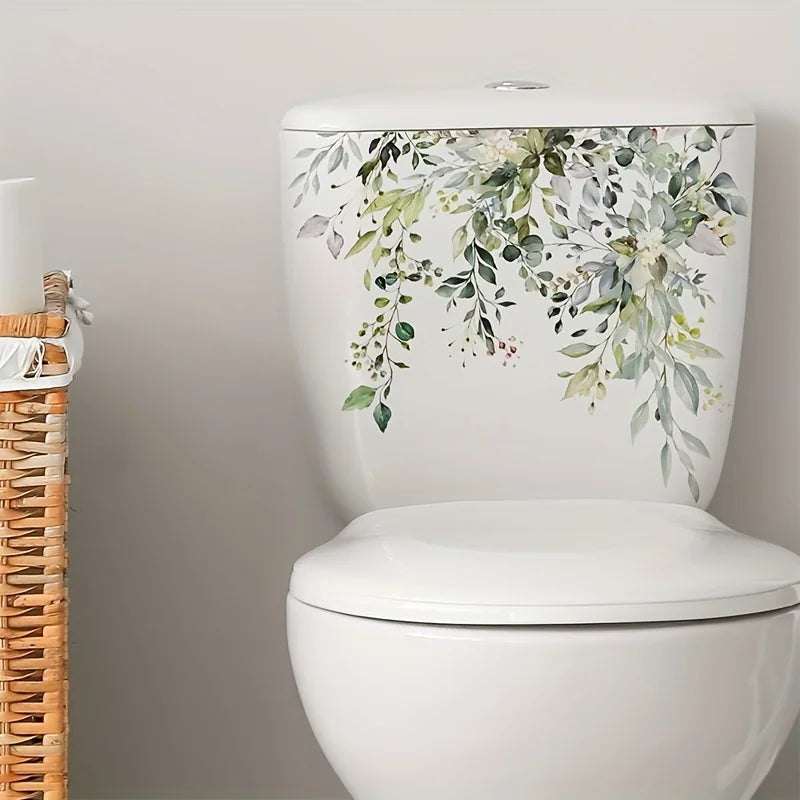 1 Fresh Plant Flower Leaf Wall Sticker Toilet Bathroom Decoration Qme light green
