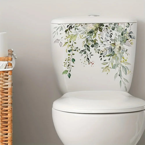 1 Fresh Plant Flower Leaf Wall Sticker Toilet Bathroom Decoration Qme light green