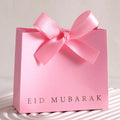 10Pcs, Eid Mubarak Laminated Mini Gift Boxes, Classic Black, White and Pink, with Elegant Ribbon, Size: 11.5*10 * 4.5cm - Perfe Qme Pink 10Pcs Other Other