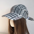 Contrasting Color Retro Plaid Sun Hat Retro Wide Brim Personalized Strap Cap Strap Adjustable Retro Plaid Turban Hat Qme Black