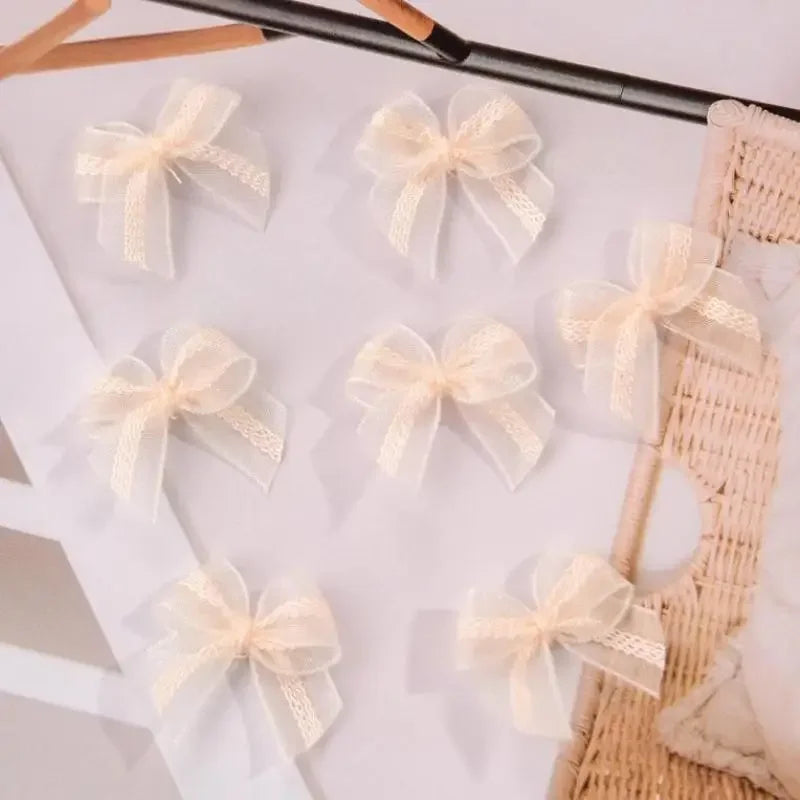 30pcs Mesh Ribbon Bows Mutilcolor Lace Mini Bowknot Satin Ribbon Bow Flower For DIY Craft Decoration Accessories Qme