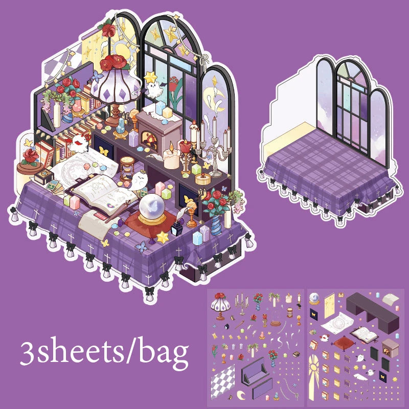 Sticker Pack 3 Sheets/Bag Corner Desk Storage Landscaping Stickers Handbook Stationery DIY Scrapbook Phone Case Diary Decorate Qme 1