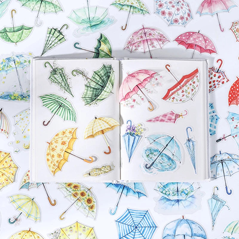 Spring Floral Umbrella Die-cut Stickers, Rainy Themed Journal Collage Supplies, Decorative Stickers for Cups, Greeting Cards Qme