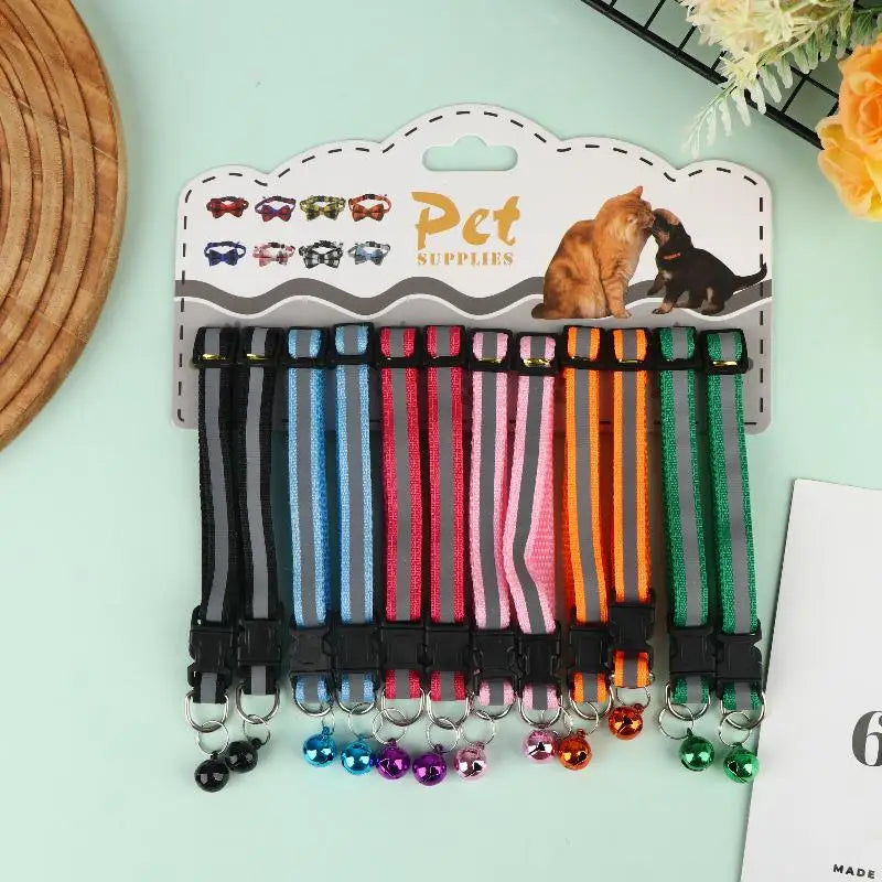 6 Colors Pet Cat Puppy Buckle Collar Bell Footprint Mix Anti-lost Dog Qme A2