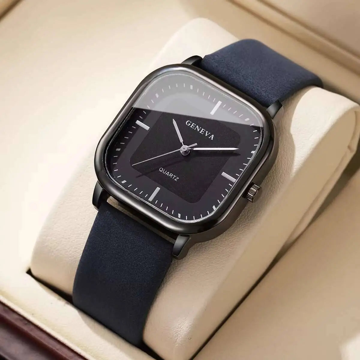 Watch Fashion, Simplicity, Trendy, High Aesthetics Exam, Square Silent Quartz Watch for Middle School Students Qme Blue Black No Box