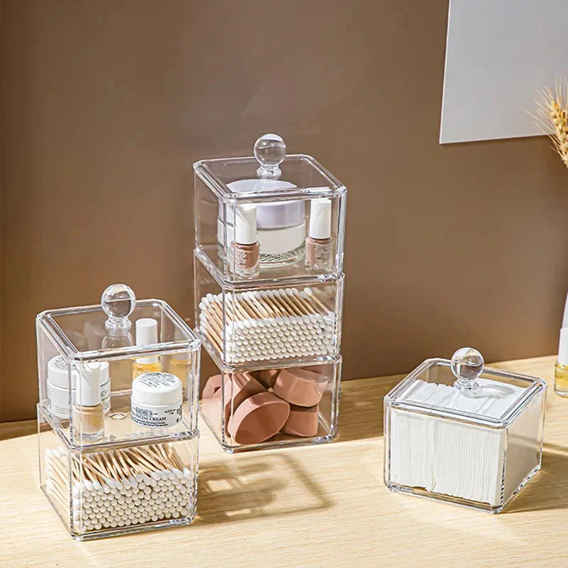 Cotton Swabs Dispenser Desktop Cosmetic Jewelry Cases Organizer Qme