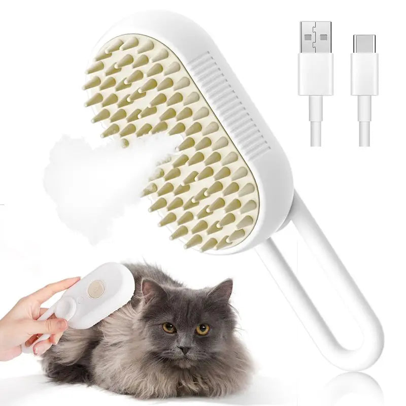 Cat Steam Brush Electric Water Sprayer Pet Grooming Kitten Pet Comb Soft Silicone Hair Remover Comb for Dogs Beauty Supplies Dog Qme white 3Pcs