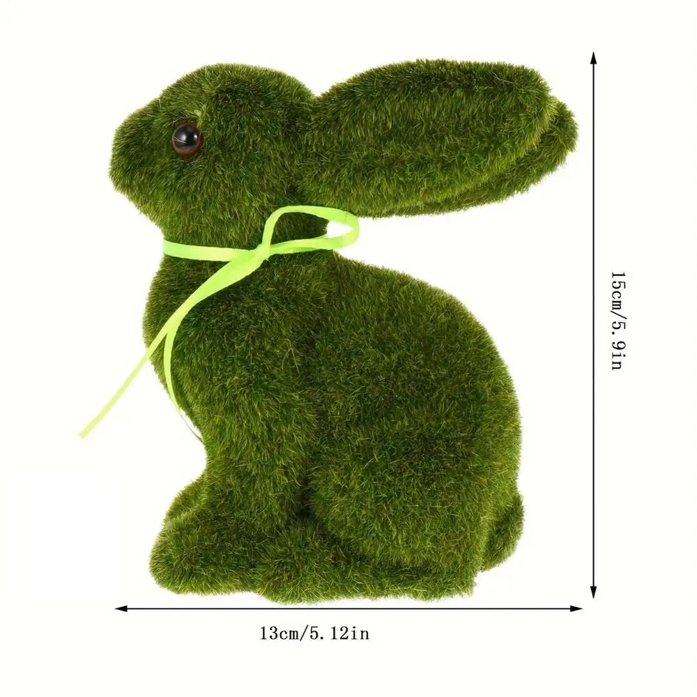 Moss Rabbit Decor Tabletop Sculpture Ornament Garden Easter Rabbit Figurines Flocked Animal Statue Figurine for Outdoor Garden Qme Green