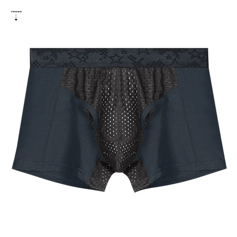 Quick-drying Men's Mesh Boxer Briefs Split Design Four-way Stretch Qme