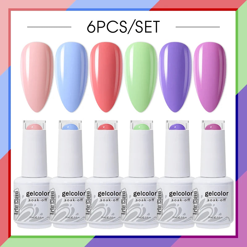 Arte Clavo Glitter Semi Permanent Nail Art LED UV Gel Polish Sparkly Qme AC-ZBZH07-6B