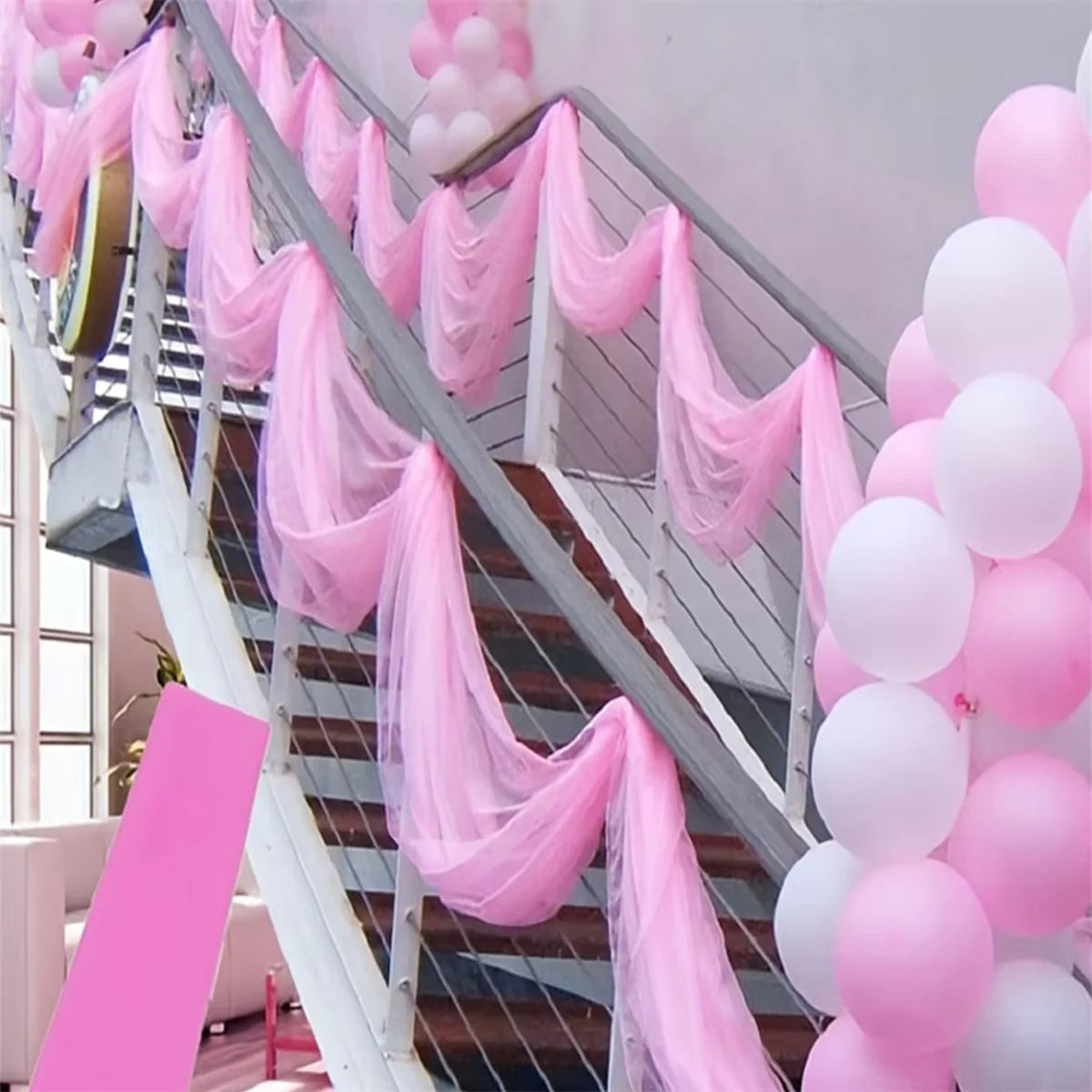 1PC 500cm*48cm gauze gauze wedding layout arch decoration garden party stairs chair back decoration organza Qme Pink 48X1000CM
