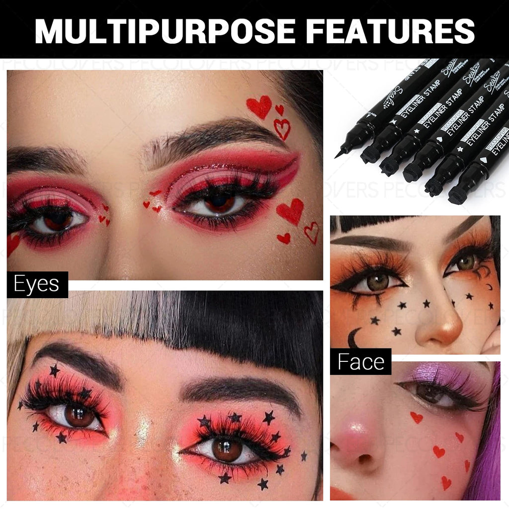 Ultra-fine Tip Dual-ended Eyeliner Black Multi-pattern Stamp Cat Eye Qme