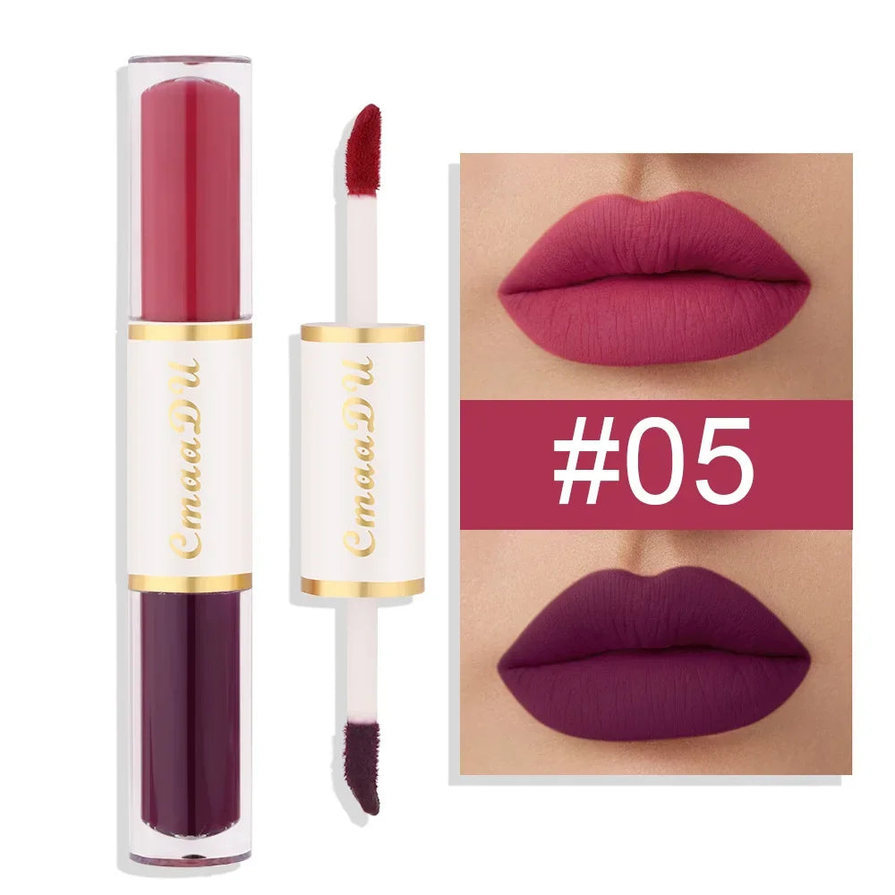 5 In 1 Matte Lipstick Kit Combo Strip Velvet Sexy Red Lip Tint Non-stick Cup Lip Gloss Lip Oil Makeup Lips Cosmetic Set Qme Double-head 05