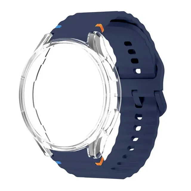 Case+Strap for Samsung Galaxy Watch 7 40mm 44mm Sport Silicone Band Bracelet PC Case Protector Cover Bumper for Galaxy Watch 7 6 Qme MidUTr Galaxy Watch 7 40mm