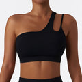 A Women Shockproof Sport Bra Women's Beautiful Back Gym Sports Underwear Women Oblique Shoulder Straps Running Fit Yoga Bra ﻿ Qme Black 14XL