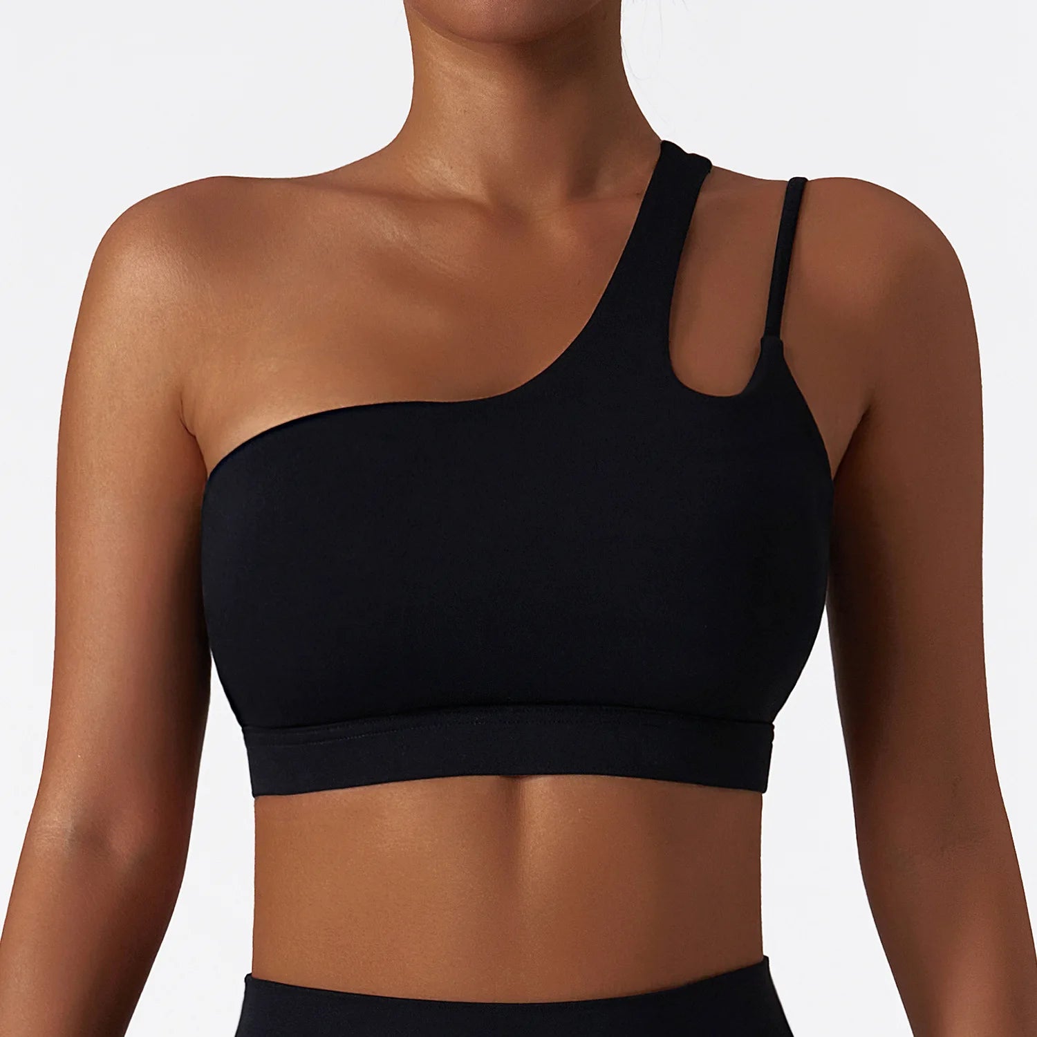 A Women Shockproof Sport Bra Women's Beautiful Back Gym Sports Underwear Women Oblique Shoulder Straps Running Fit Yoga Bra ﻿ Qme Black 14XL