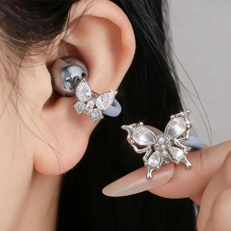 Ear Clip Earrings Butterfly Beaded Shining Decorations Earphone Easy Qme