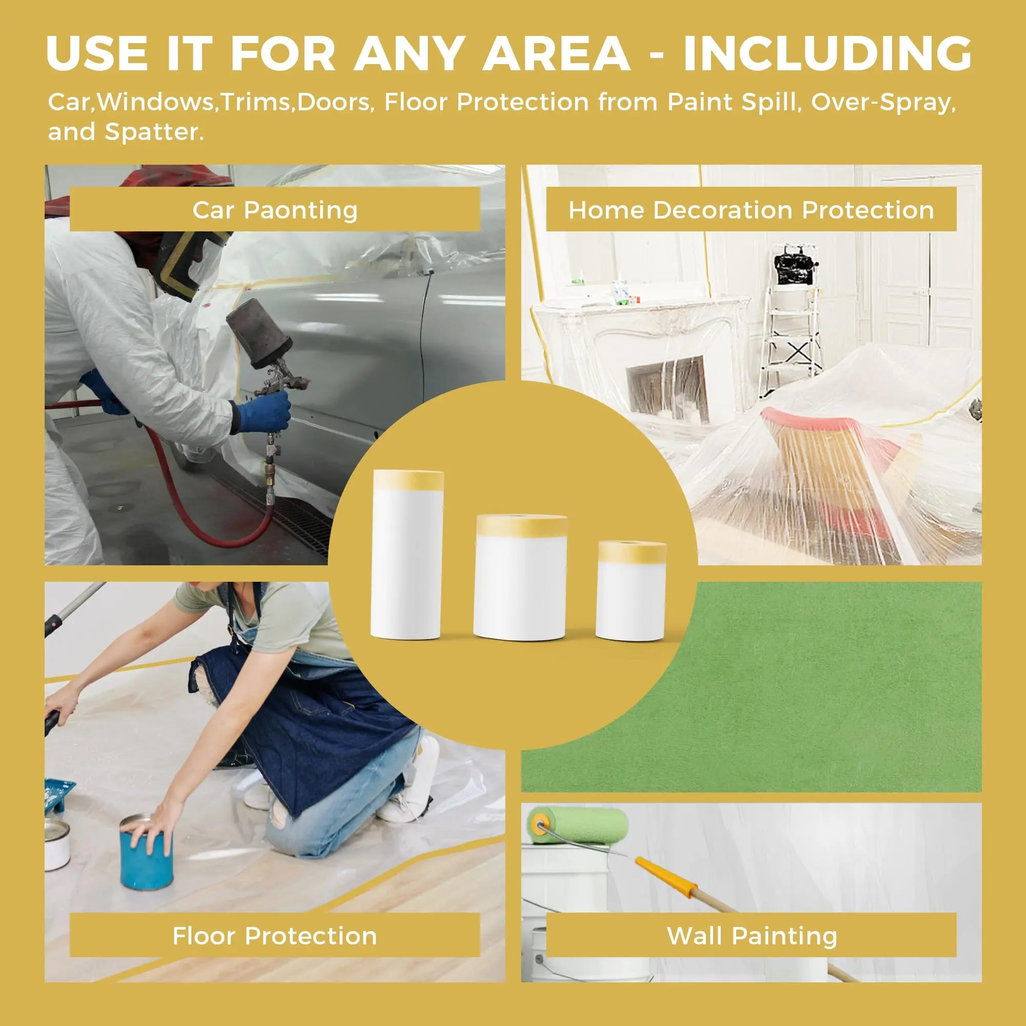 Pre-Taped Masking Film Painters Plastic with Tape for Automotive Paint Adhesive Protective Film Roll for Covering Skirting Qme