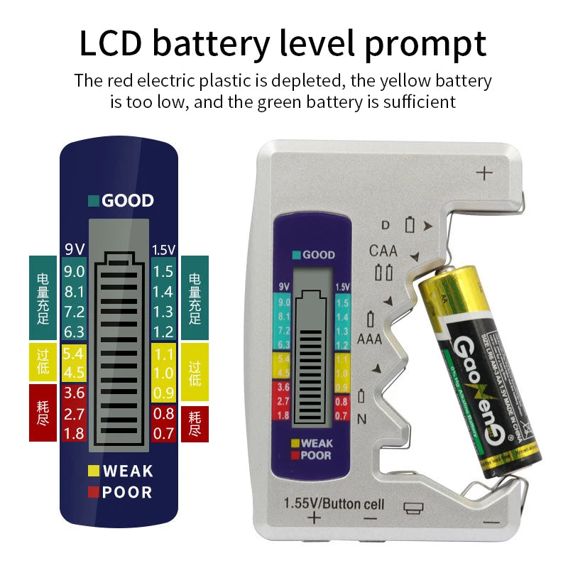 BT-886 Black Portable Battery Capacity Indicator Compact Lithium Qme
