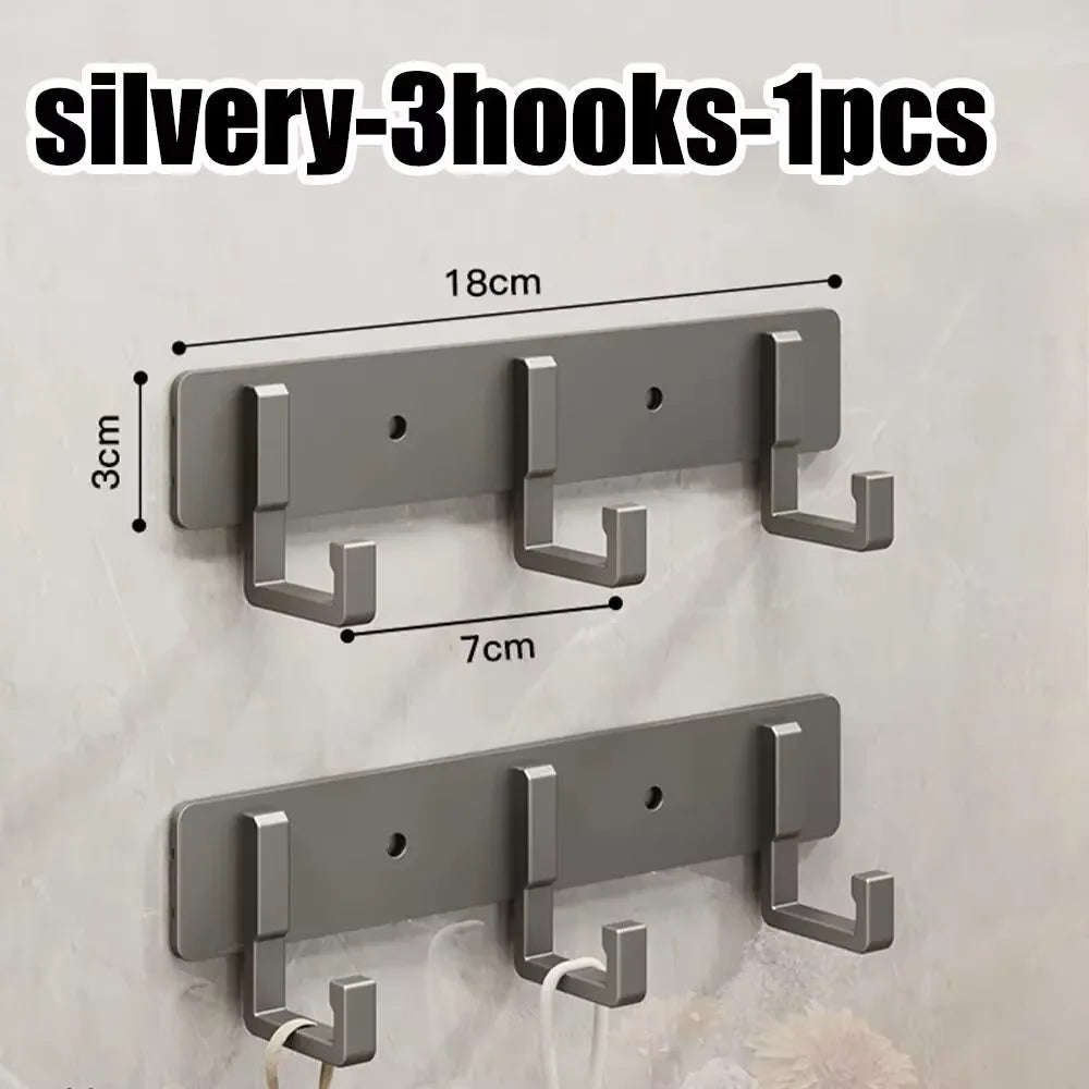 Ultra Thin Aluminum Alloy Wall Hook Easy Paste Mounting for Entryway Bag Key Hat and Casual Daily Wall Hanging Arrangement Qme silvery-3hooks-1pcs