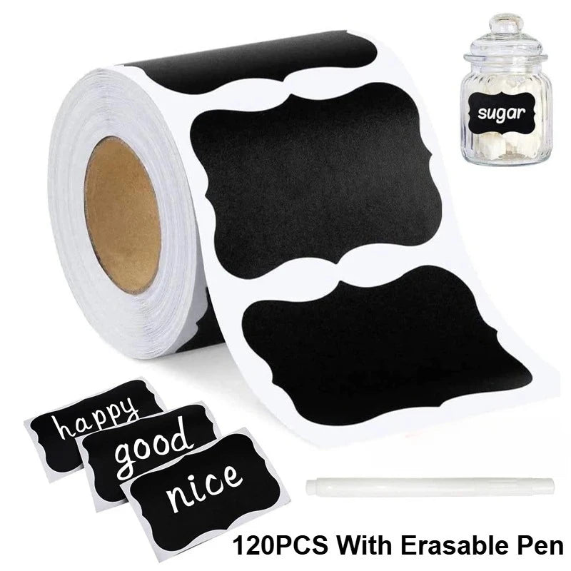 120PCS/Roll Removable Spice Sticker with Erasable Pen Waterproof Label Sticker Home Kitchen Decoration Jar Bottle Tag Sticker Qme