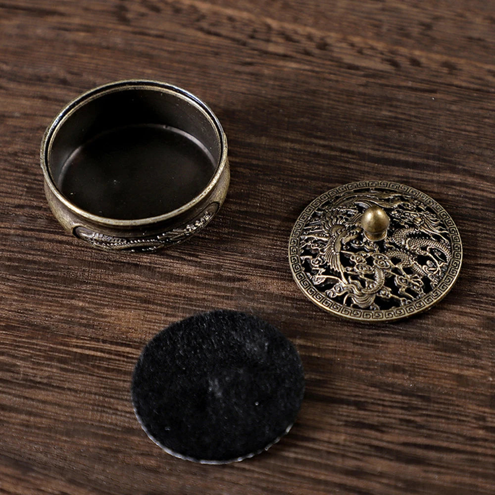 Antique brass pocket incense burner mini hollow incense ornament ancient Chinese tea table decoration dragon and phoenix Qme