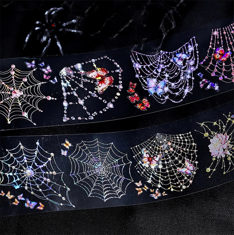 Spider Web Shell Shimmer Tape, Dark Gothic Decorative Material, Multi‑Functional Tape for Journals, Scene Creation & Decoration Qme