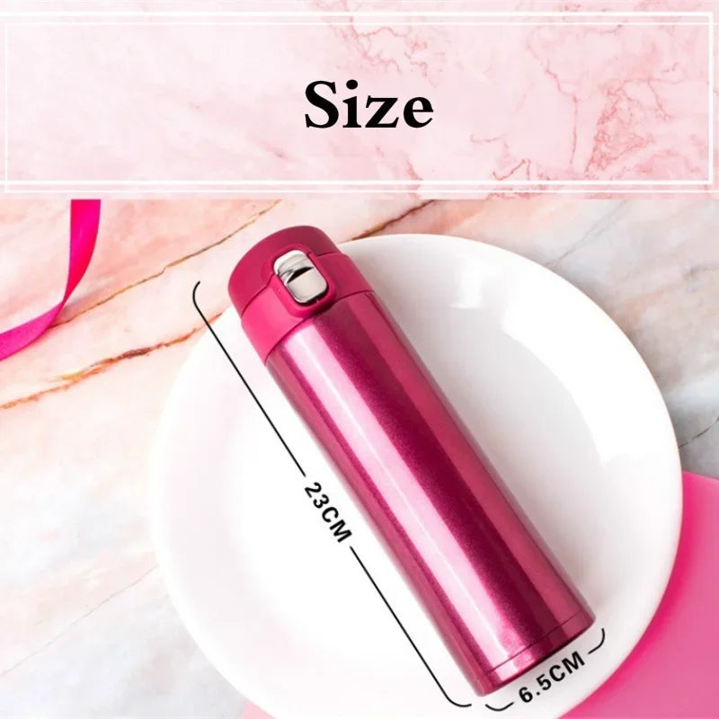 Stainless Steel Bouncing Cover Vacuum Flask Thermos Cup Coffee Tea Qme