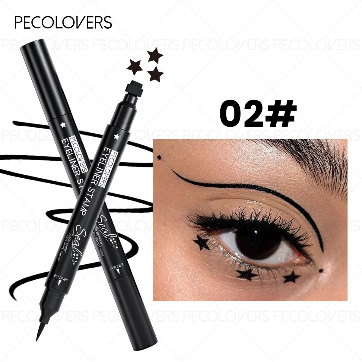 Ultra-fine Tip Dual-ended Eyeliner Black Multi-pattern Stamp Cat Eye Qme 02