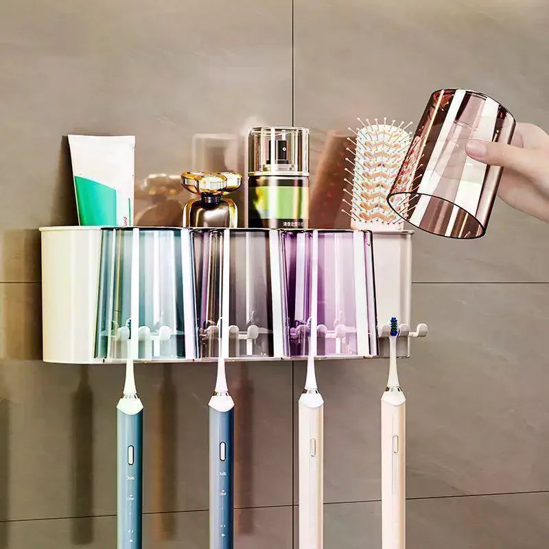 Multifunctional Toothbrush Holder Mug Wall Mounted Perforation-free Qme