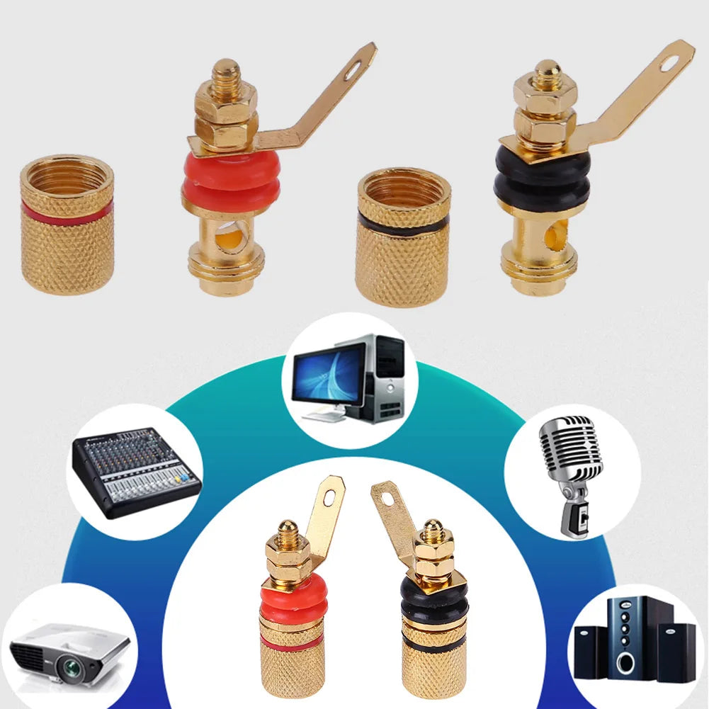 2pcs Gold Plated Speaker Binding Posts Terminal 4mm Sockets for Banana Plug Qme