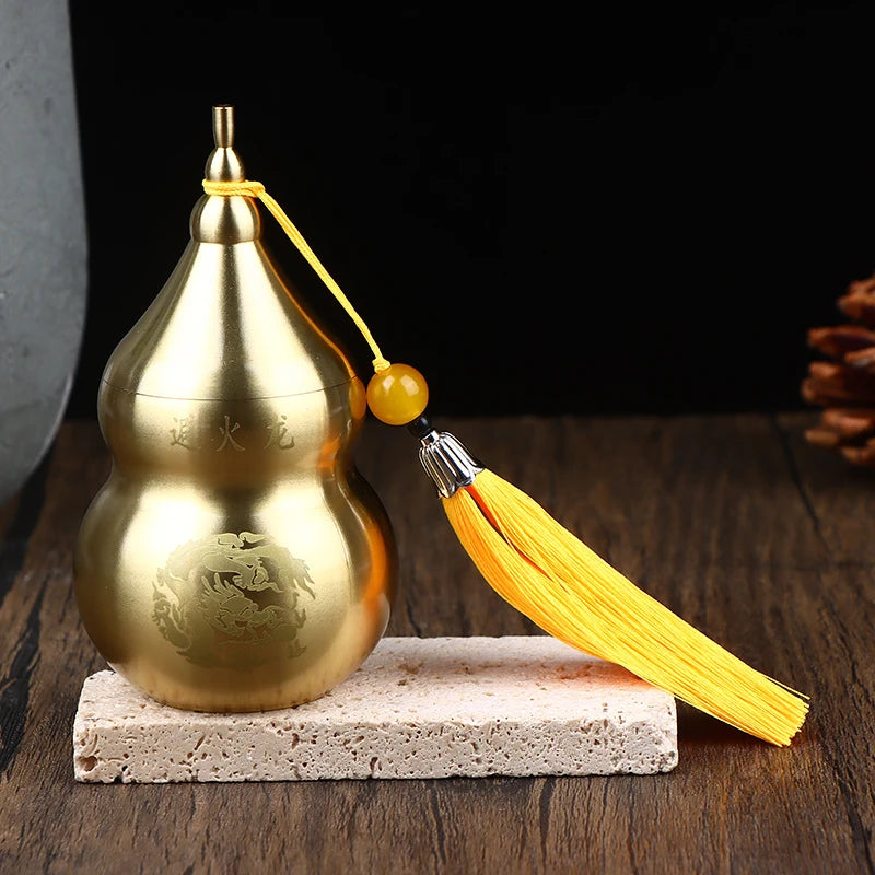 Brass Gourd Feng Shui Ornament With Tassel Feng Shui Decorative Collectible For Prosperity And Longevity Home Office Desk Decor Qme Yellow