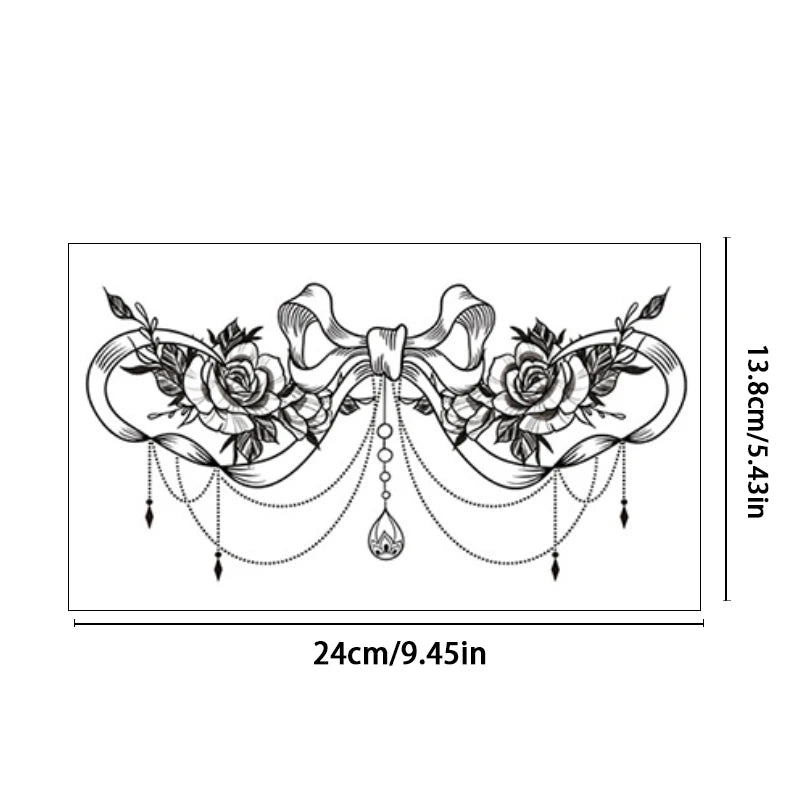 Black Element Sexy Bow Chest Tattoo Sticker Flower Back Abdomen Realistic Temporary Tattoo Sticker Waterproof and Sweatproof Qme BC-030